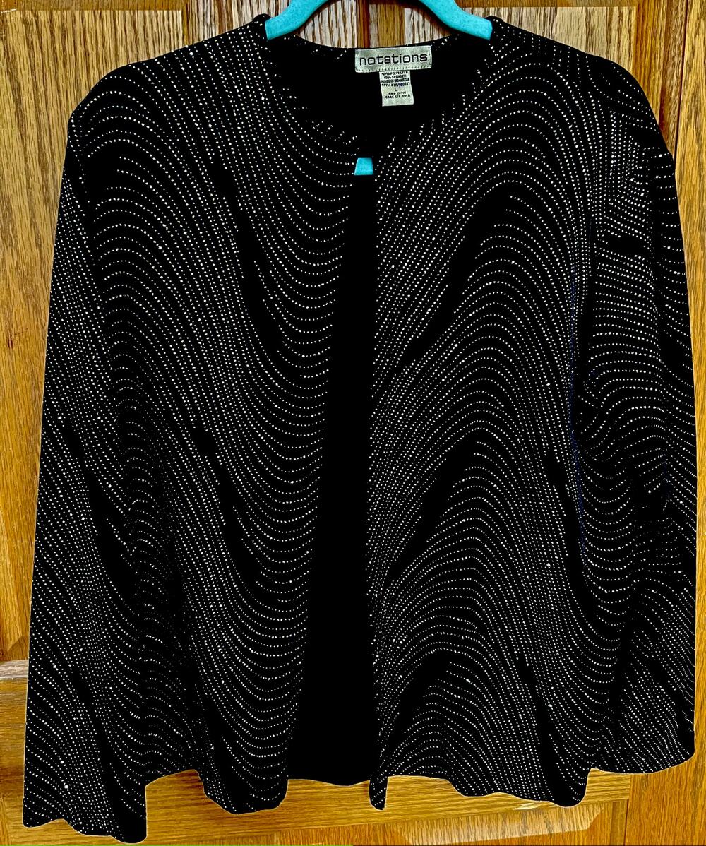 Notations Women’s Large Black Embellished Open Front Jacket Cardigan